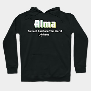 Alma Arkansas Yellow Text Hoodie